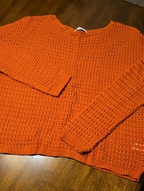 Staccato Orange Open-Knit Crew Sweater